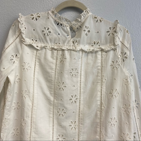 J.Crew Ruffle Neck Long Sleeve Eyelet Top Small - Picture 8 of 14